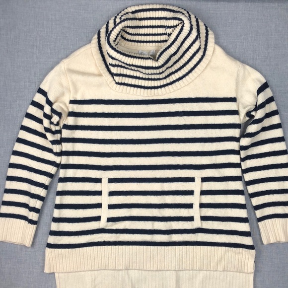 Charter Club Navy/Ivory Stripe Cowl Neck Sweater M - Picture 2 of 5